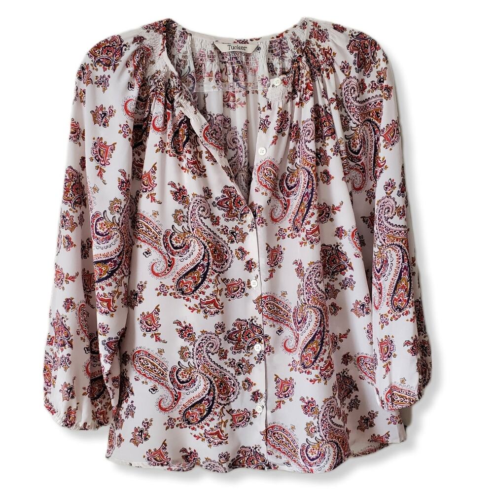 Women Tucker Paisley Silk Blouse Top M Preppy Career Casual Relaxed Office